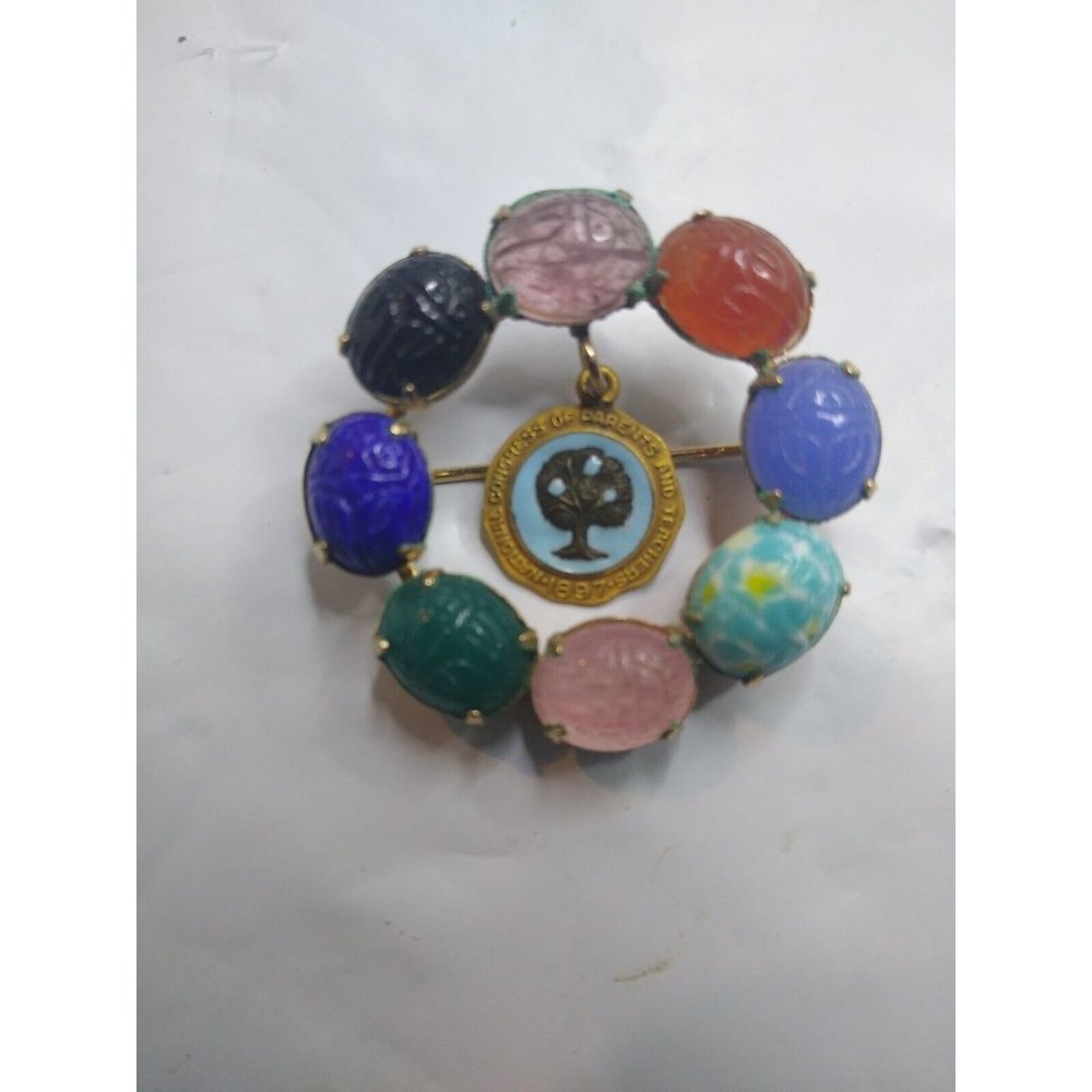 Carved Scarab Beetle Brooch Pin National Congress of Parent and Teachers 1897 *